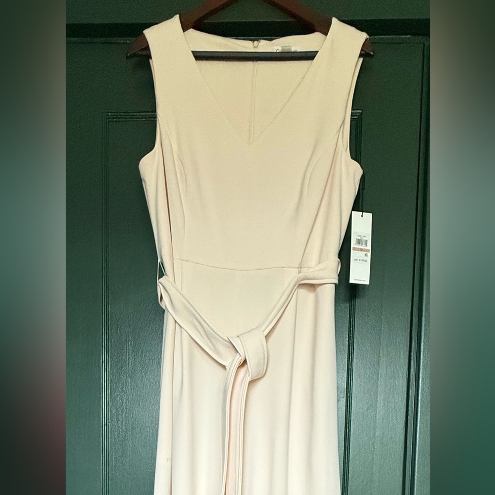 Calvin Klein Pale Blush Belted Wide-Leg Cropped Jumpsuit | Size 12 | NWT